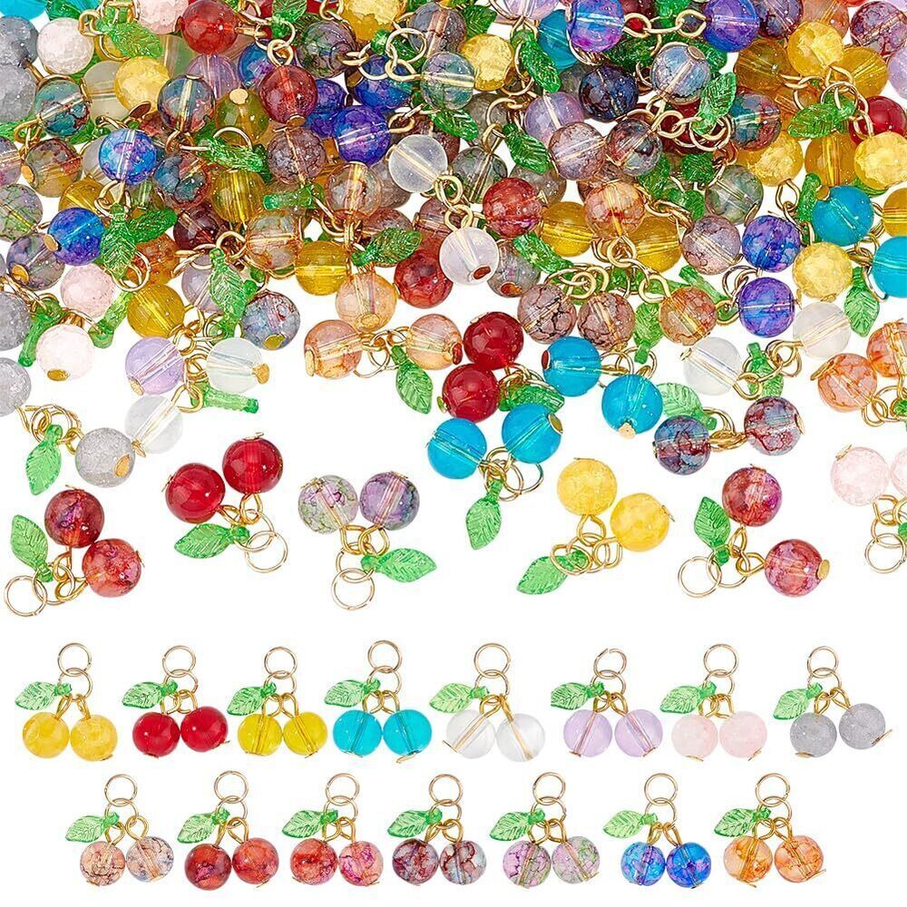 5895 90pcs 15 Colors Cherry Charms, Fruit Bead Charms Mini Cherry Pendant